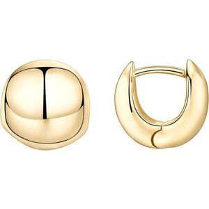 14K Gold Plated Ball Huggie Hoop Earrings | Retro-Modern Small Chunky Hoops
